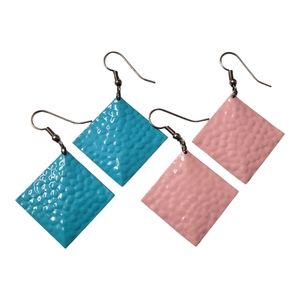 Vintage Square Blue & Pink Earrings - Bundle of two